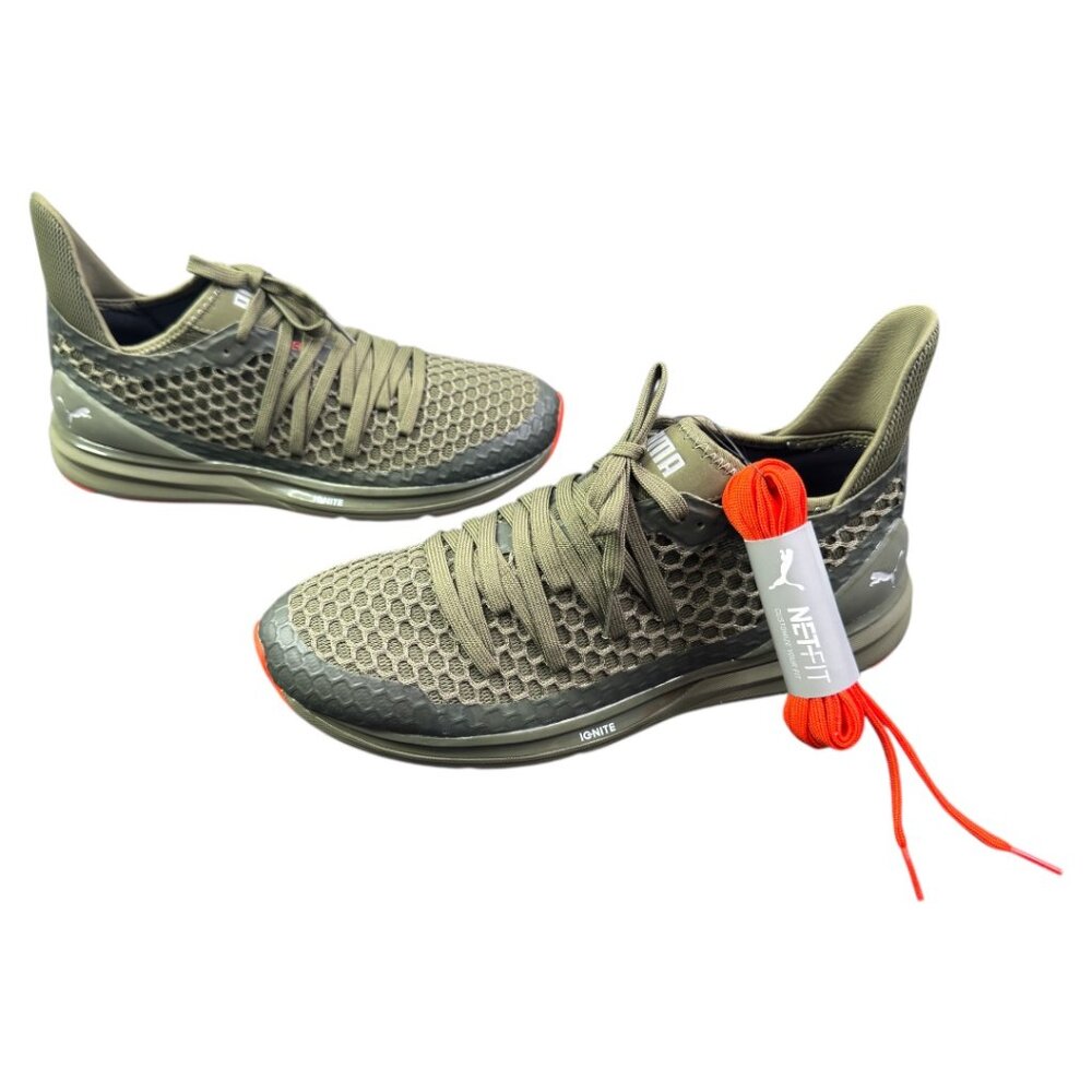Puma Ignite Limitless Netfit Olive Night/Cherry Tomato 189983-03 Men's Size 10